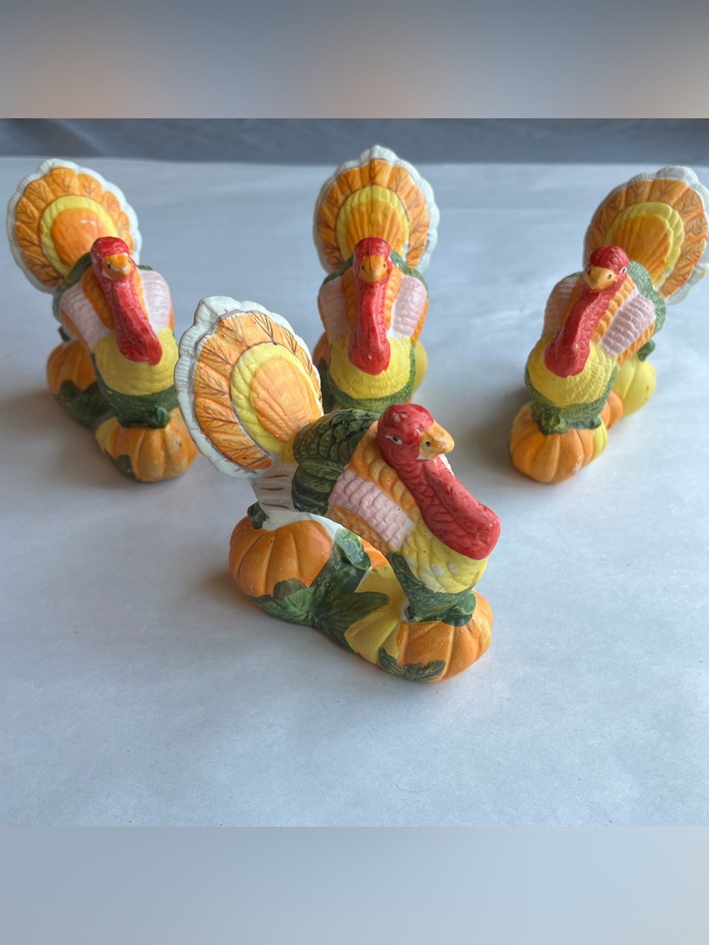 Vintage Ceramic Hand Painted Turkey Napkin Rings - Set of 4